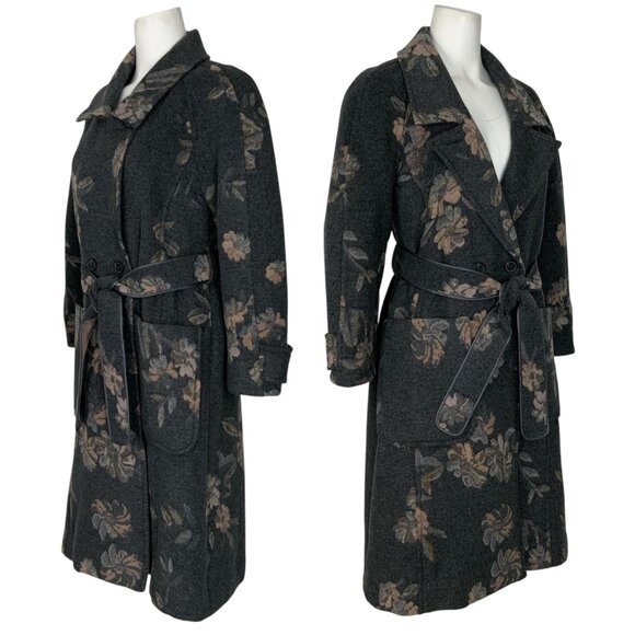 Rebecca Taylor Jacquard Coat 0 Grey Combo Floral Wool Blend Belted Quiet Luxury - Picture 4 of 15